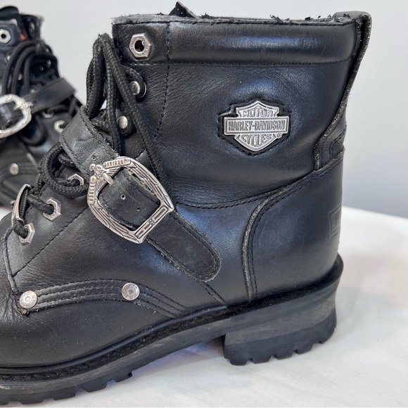 Harley Davidson black leather Faded Glory lace and buckle logger boots size 9.5 - Picture 3 of 10
